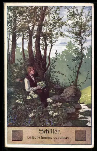 Künstler-AK Ernst Kutzer: Friedrich Schiller - Der Jüngling im Bache