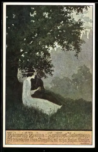 Künstler-AK Ernst Kutzer: Heinrich Heine, Lyrisches Intermezzo, Wanderer träumt von einer Prinzessin