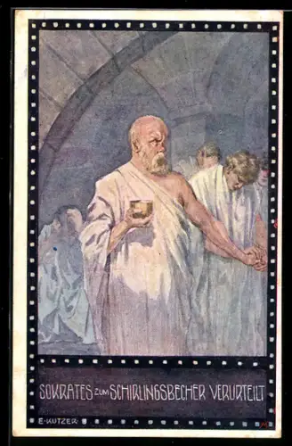 Künstler-AK Im Zeichen der Religion, Ernst Kutzer: Sokrates zum Schirlingsbecher verurteilt