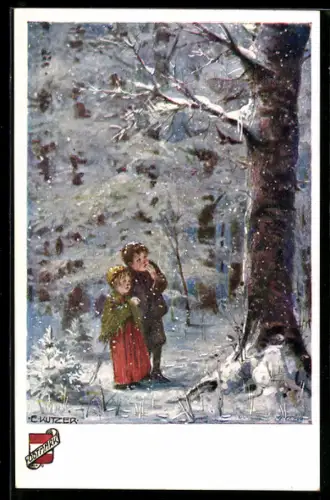 Künstler-AK Ernst Kutzer: Kinder fürchten sich im Winterwald
