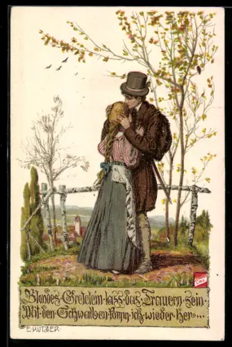Künstler-AK Ernst Kutzer: Herr mit Gretelein, Blondes Gretelein lass das Trauern sein..