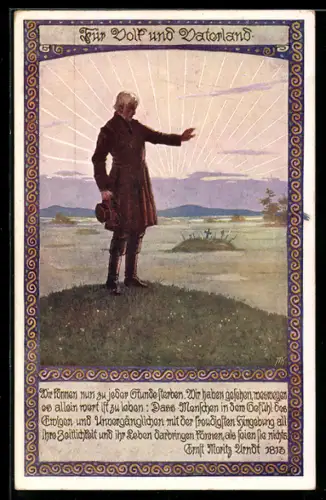 Künstler-AK Ernst Kutzer: Mann wendet sich im Sonnenaufgang von einem Grab ab