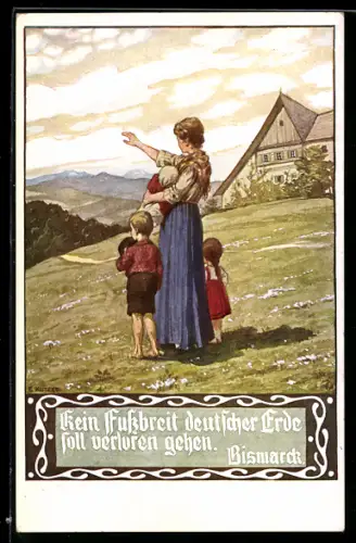 Künstler-AK Ernst Kutzer: Mutter mit ihren Kindern grüsst ins Tal