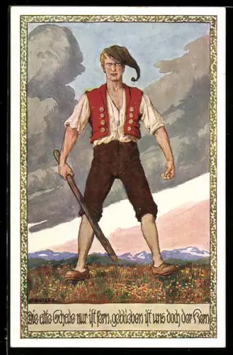 Künstler-AK Ernst Kutzer: Deutscher Michel mit Knüppel, Verlag des Verein Südmark