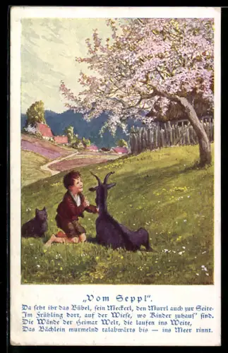 AK Kniendes Kind spricht mit Ziege