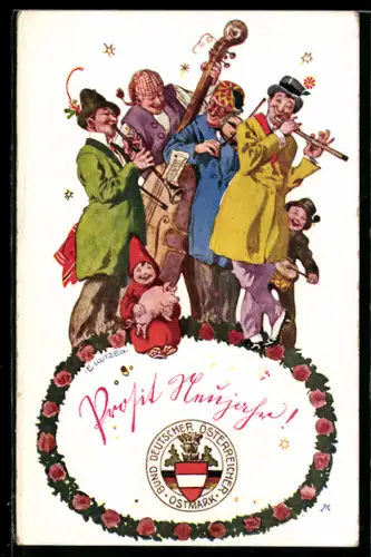Künstler-AK Ernst Kutzer: Fröhliche Musikanten spielen auf