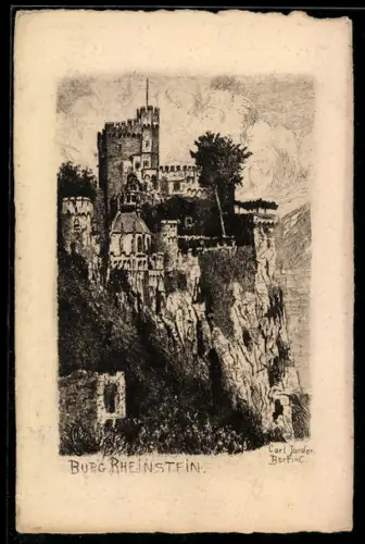 Künstler-AK Carl Jander: Burg Rheinstein, Blick auf die Burg