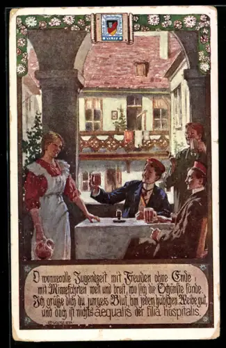 Künstler-AK Ernst Kutzer: Studenten bei einem Trinkgelage