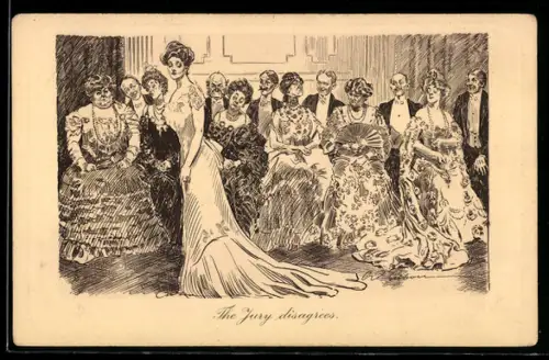 Künstler-AK Charles Dana Gibbson: The Jury disagrees, Männer schauen erfreut, unansehnliche Frauen rümpfen die Nasen