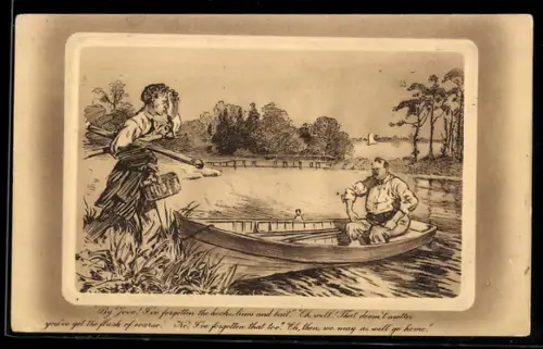 Künstler-AK Charles Dana Gibson: Zwei Angler ohne Ausrüstung