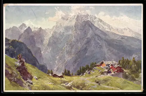 Künstler-AK Edward Theodore Compton: Priesberg gegen Watzmann