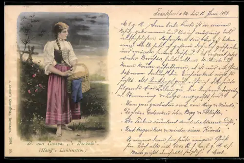 Künstler-AK Arno von Riesen: `s Bärbele, Mädchen mit Korb