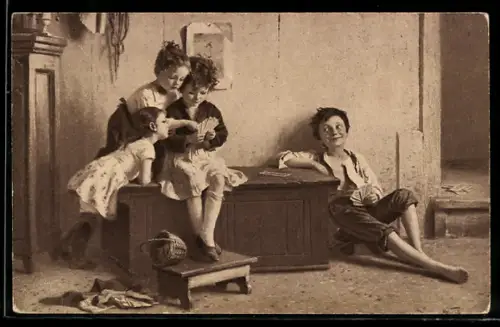 AK Waisenkinder spielen Karten