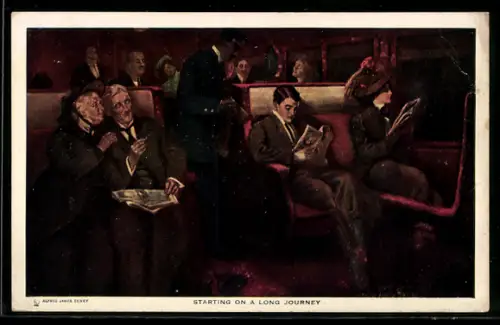 Künstler-AK Alfred James Dewey: Starting on a long journey, Damen und Herren in einem Zugabteil