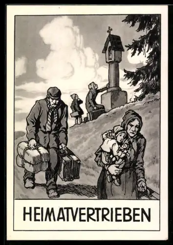 Künstler-AK Ernst Kutzer: Heimatvertriebene Südtiroler beim Gebet am Bildstock