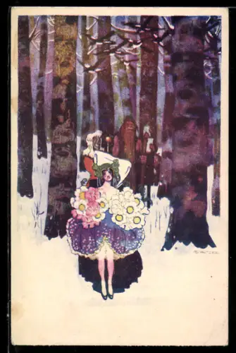 Künstler-AK Ernst Kutzer: Trolle folgen einem Liebespaar