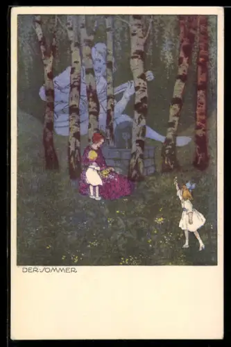 Künstler-AK Ernst Kutzer: Der Sommer, Mutter mit Kindern im Wald