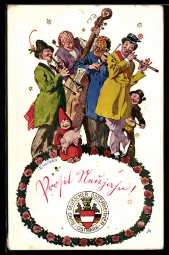 Künstler-AK Ernst Kutzer: Fröhliche Musikanten spielen auf