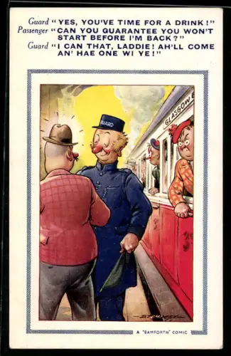Künstler-AK Douglas Tempest: Fahrgast geht mit dem Schaffner trinken