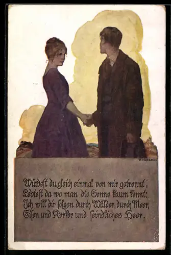 Künstler-AK Ernst Kutzer: Paar nimmt Abschied