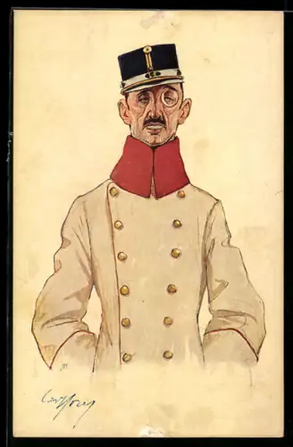 Künstler-AK Fritz Schönpflug: Soldat im Mantel mit Monokel