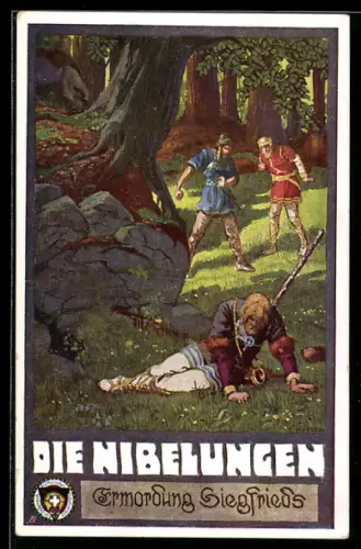 Künstler-AK Ernst Kutzer: Nibelungen - Die Ermordung Siegfrieds
