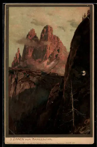 Künstler-Lithographie Zeno Diemer: Cortina d`Ampezzo, Drei Zinnen vom Ampezzothal