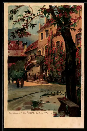 Künstler-AK Zeno Diemer: Schlosshof zu Runkelstein im Herbstlaub