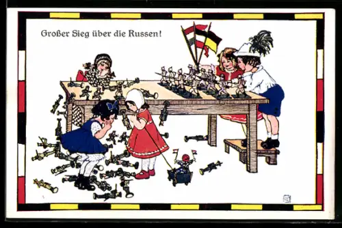Künstler-AK M.H.S.: Grosser Sieg über die Russen!, Kinder Kriegspropaganda