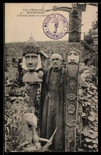 AK Rotheneuf, L`Ermite parmi ses oeuvres, Eremit mit seinen Künstwerken, Exzentriker