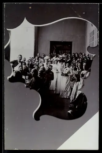 Foto-AK Grosse Festgesellschaft, Ornament-Passepartout