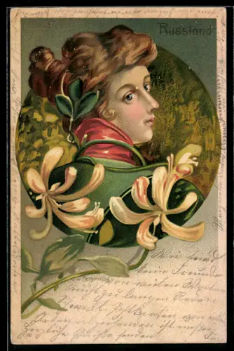Künstler-AK C. W. Bergmüller: Russland, Frau schaut über die Schulter