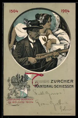 AK Zürich, Kantonal-Schiessen 1504-1904, Schütze mit Gewehr