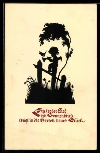 AK Ein kleiner Engel mit einer Fanfare, Schattenbild