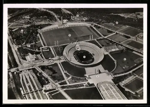 AK Berlin, Reichssportfeld, Olympia-Stadion vom Flugzeug aus