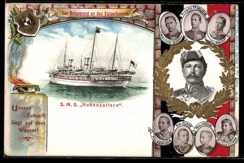 AK Kriegsschiff S.M.S. Hohenzollern, Portraits der deutschen Kronprinzen und des Kaiserpaars