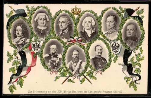 AK Kaiser Wilhelm I., Friedrich Wilhelm III. von Preussen, 200jähriges Bestehen des Königreichs Preussen, 1701-1901
