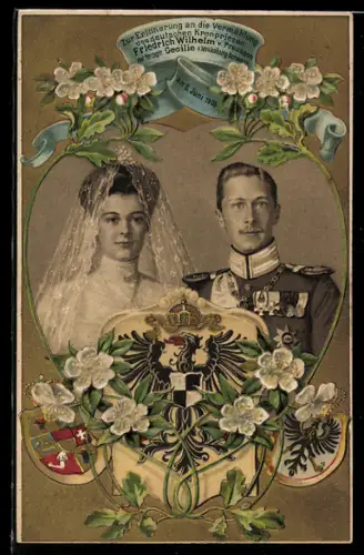 AK Kronprinz Wilhelm von Preussen mit Herzogin Cecilie v. Mecklenburg-Schwerin, Erinnerung an die Vermählung 1905
