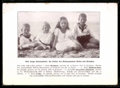AK Die Kinder von Prinz Oskar von Preussen, Prinzen Burchard, Wilhelm-Karl, Oskar und Prinzessin Herzeleide-Inamarie