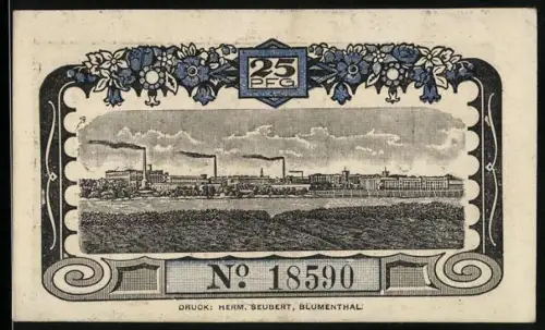 Notgeld Blumenthal /Hann. 1920, 25 Pfennig, Fabriken und Rathaus