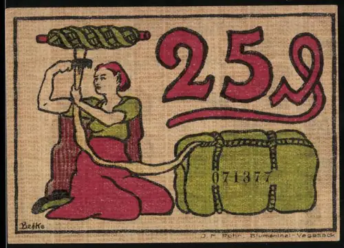 Notgeld Blumenthal 1921, 25 Pfennig, Arbeiter vor Werftanlagen