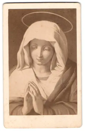 Fotografie unbekannter Fotograf und Ort, Darstellung einer betenden Frau mit Heiligenschein nach Gemälde von G. Reni