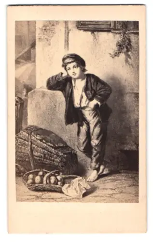Fotografie unbekannter Fotograf und Ort, Junge mit Früchtekorb, nach dem Gemälde Obsthändler