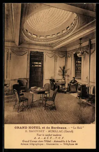 AK Aurillac /Cantal, Grand Hotel et de Bordeaux, Le Hall