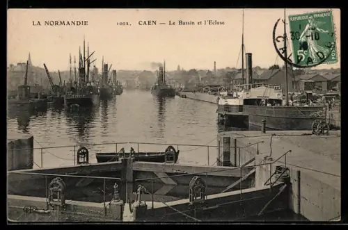 AK Caen, La Normandie, Le Bassin et l`Ecluse