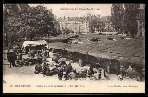 AK Besancon, Excursion en Franche-Comté, Place de la Révolution, Le Marché
