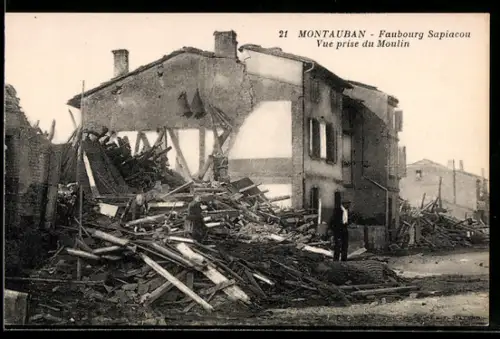 AK Montauban, inondation 1930, Faubourg Sapiacou, Vue prise du Moulin