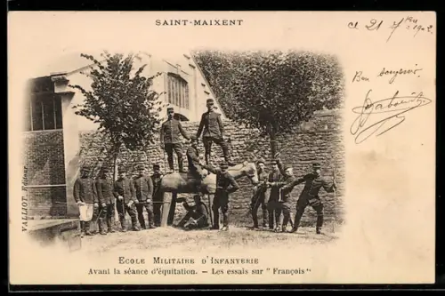 AK Saint-Maixent, Ecole Militaire d`Infanterie, Avant la séance d`équitation, Les essais sur Francois
