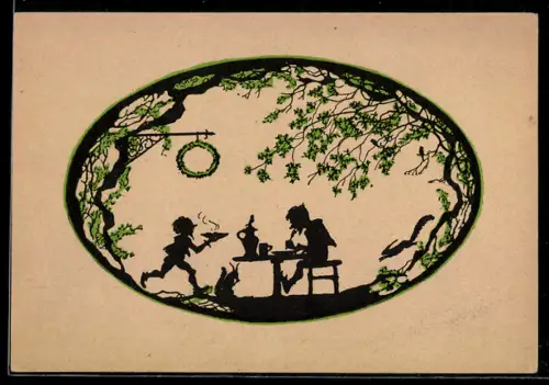 Künstler-AK Elsbeth Forck: zwei Zwerge, Eichhörnchen