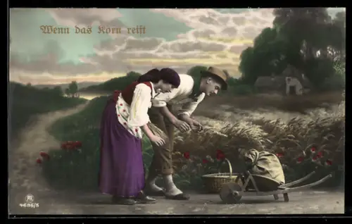 AK Wenn das Korn reift, Bauernpaar bei der Arbeit